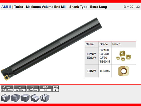 ASR-E | Turbo - Maximum Volume End Mill - Shank Type - Extra Long D = 20 - 32